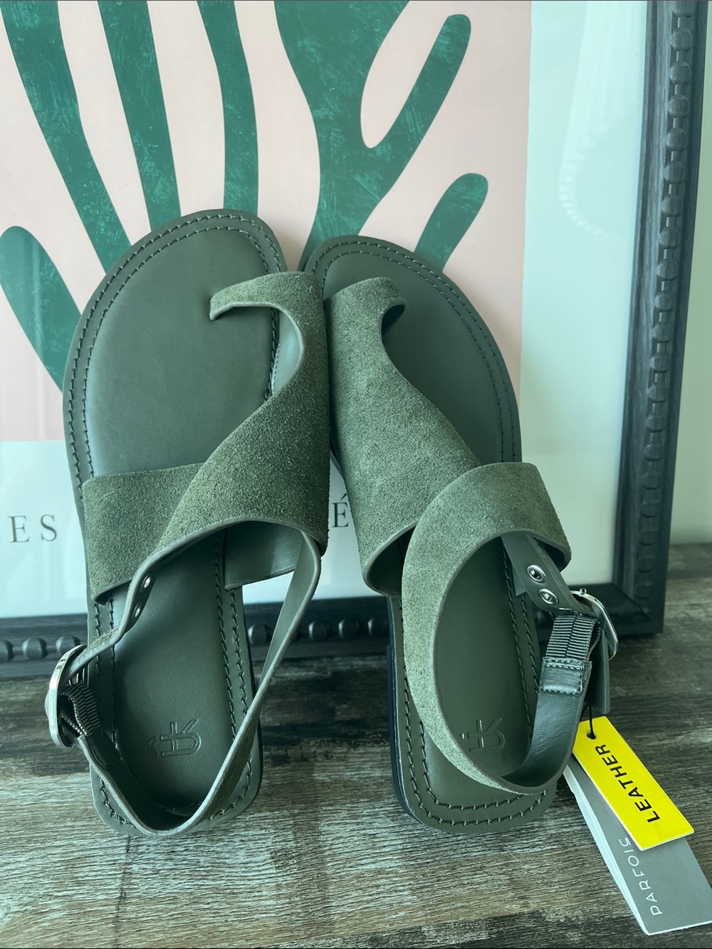 Women’s Olive Green Leather Suede Slingback Sandals